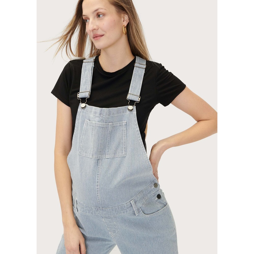 Hatch collection maternity overalls in railroad stripe